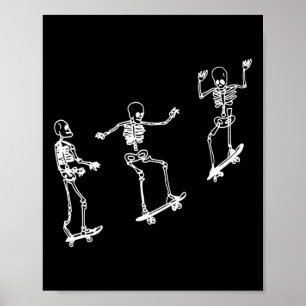 Fun Skeleton Skateboard Halloween Skateboard Sk Poster