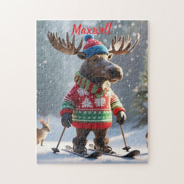 Fun Skiing Elche Weihnachten Personalisierte Puzzl Puzzle (Vertikal)