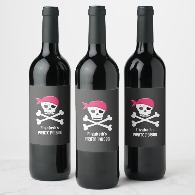 Fun Skull Crossbones Pirate Gift Personalisiert Weinetikett (Flaschen)