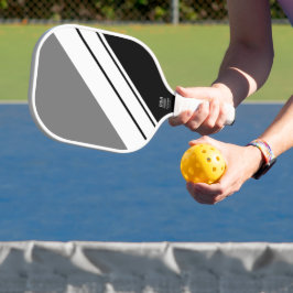 Fun Sleek Modernes, grau Schwarz-weißes Rennen Str Pickleball Schläger