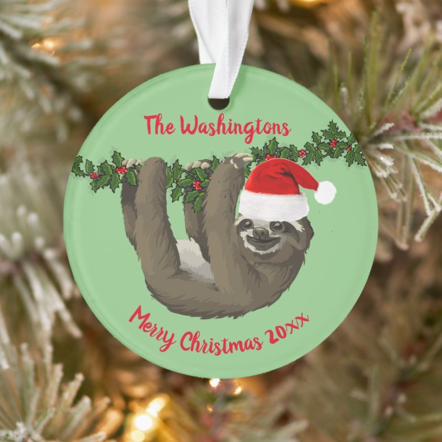 Fun Sloth in der Weihnachtsmannmütze Weihnachten Ornament (Baum)