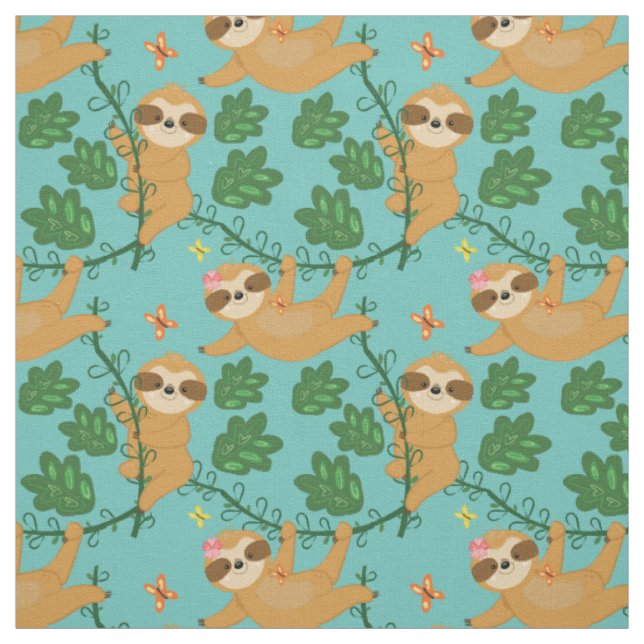 Fun Sloth und Reben Wiederholmuster Stoff (Muster)