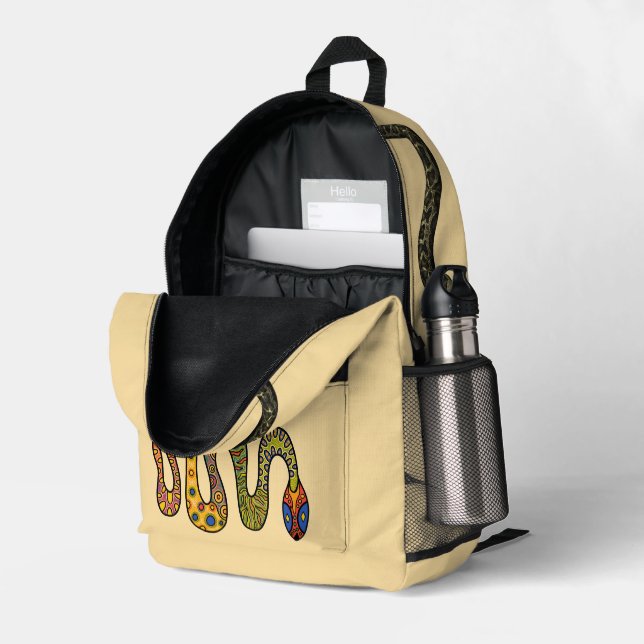 Fun Snake Chameleon Personalisiert Kids Bedruckter Rucksack (Rückseitige Ecke links (Offen) )