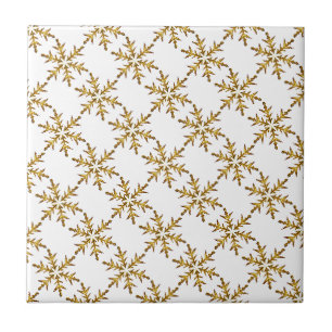 Fun Snowflake Gold und Weiß Tile Fliese