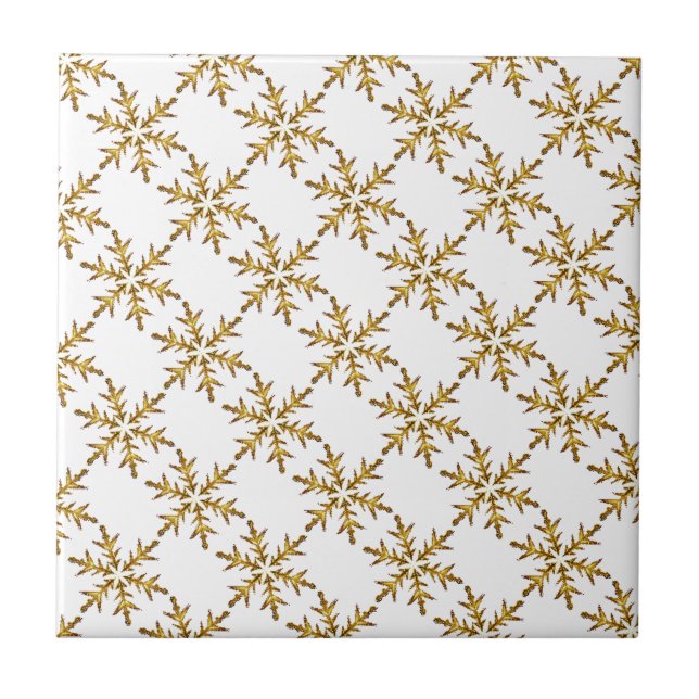 Fun Snowflake Gold und Weiß Tile Fliese (Vorderseite)