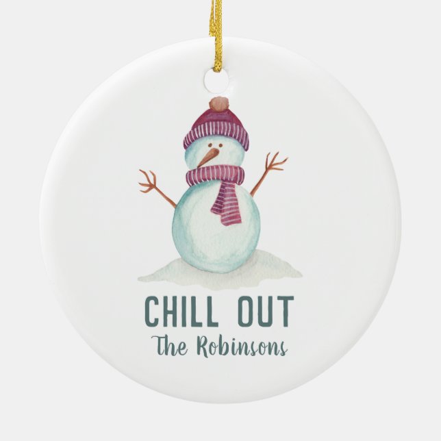 Fun Snowman Christmas Family Foto Keramik Ornament (Hinten)