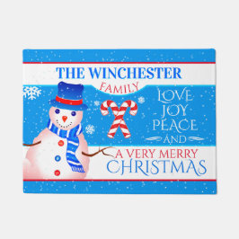 FUN Snowman in Blue Hat and Scarf | BLAUER Weihnac Fußmatte