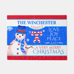 FUN Snowman in Blue Hat and Scarf BLAUER Weihnac Fußmatte