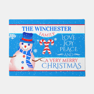 FUN Snowman in Blue Hat und Scarf BLAUER Fußmatte
