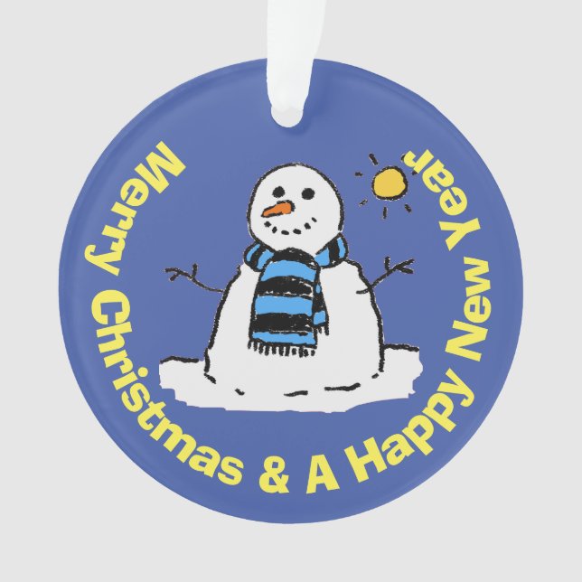 Fun Snowman in einer frostigen Winterlandschaft. Ornament (Vorderseite)