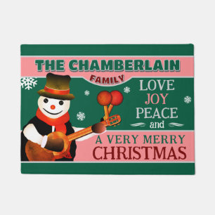 FUN Snowman in Hat und Scarf GREEN Christmas Fußmatte