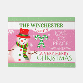 FUN Snowman in Red Hat und Scarf | PINK Christmas Fußmatte