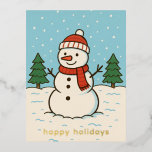 Fun Snowman Niedlich Weihnachten Folien Feiertagspostkarte<br><div class="desc">Niedliche Weihnachtspostkarte mit einer lustigen Schneemobild-Illustration mit dem bearbeitbaren Gruß "Happy Holidays".</div>