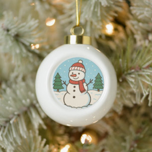 Fun Snowman Niedlich Weihnachten Keramik Kugel-Ornament
