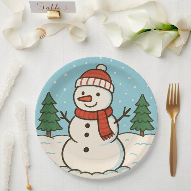 Fun Snowman Niedlich Weihnachten Pappteller (Hochzeit)