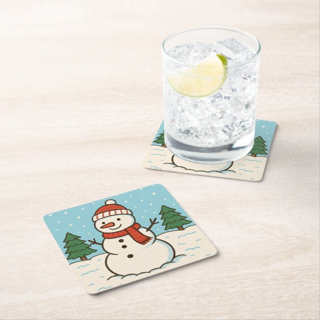 Fun Snowman Niedlich Weihnachten Rechteckiger Pappuntersetzer (Vor Ort)