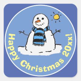 Fun Snowman Weihnachtsdesign Quadratischer Aufkleber