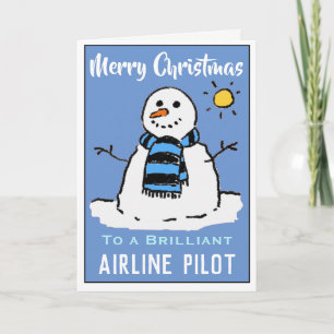 Fun Snowman Weihnachtskarte für einen Flugzeugpilo Feiertagskarte