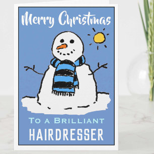 Fun Snowman Weihnachtskarte für einen Friseur Feiertagskarte