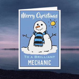 Fun Snowman Weihnachtskarte für einen Mechaniker Feiertagskarte