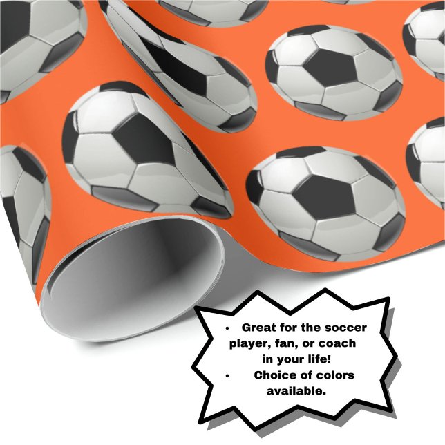 Fun Soccer Ball Muster auf Orange Geschenkpapier (Personalize your gift with this fun soccer ball pattern on orange wrapping paper!)