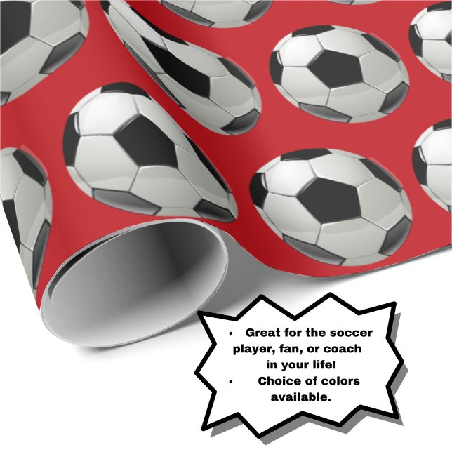 Fun Soccer Ball Muster auf Rot Geschenkpapier (Choice of colors available.)