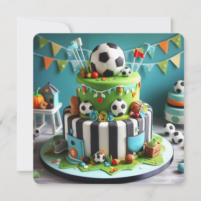 FUN SOCCER THEMA KINDERGEBURTSTAG CAKE KARTE (Vorderseite)