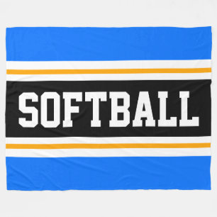 Fun SOFTBALL Bright Blue Black Athletic Stripes Fleecedecke
