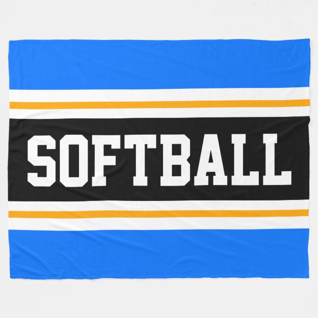Fun SOFTBALL Bright Blue Black Athletic Stripes Fleecedecke (Vorderseite (Horizontal))