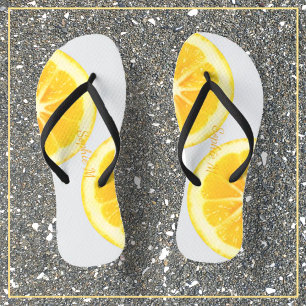 FUN SOMMER SUNNY YELLOW TROPICAL LEMON FRUIT SLICE FLIP FLOPS
