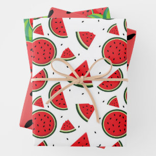 Fun Sommer Wasserfarbe Wassermelone Rotes Grün Geschenkpapier Set