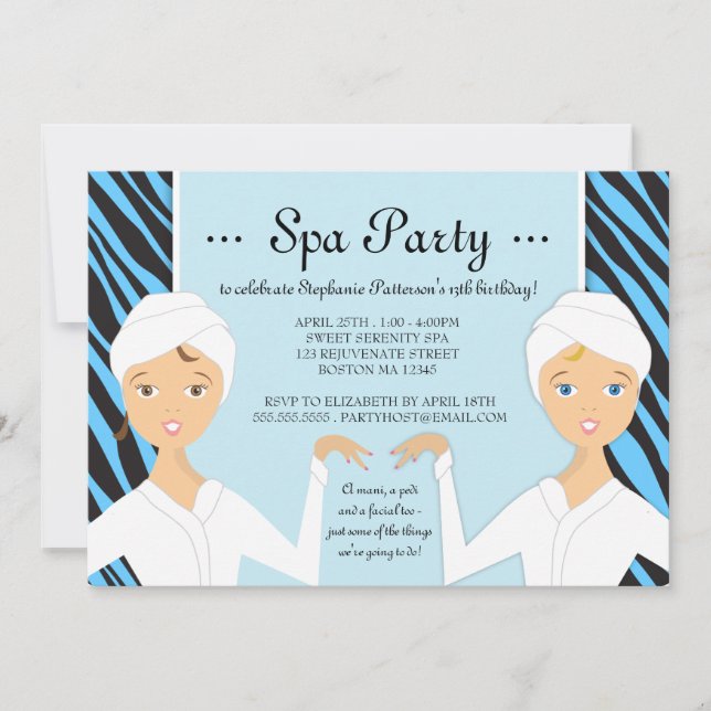 Fun Spa Girl Birthday Spa Party Invitation | Zebra Einladung (Vorderseite)