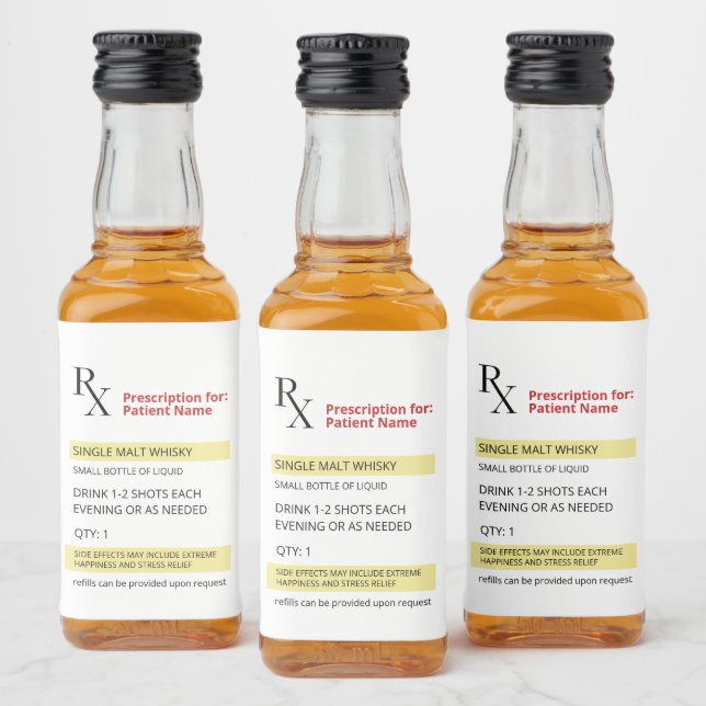 Fun Spaß Neuheit Rx-VerschreibungLabel Alkoholflaschenetikett (Flaschen)