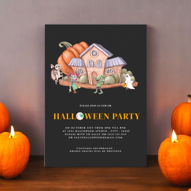 Fun spokoky House halloween Kostüm Party Einladung (kids halloween costume party invitation , fully ediatble and instant download available)