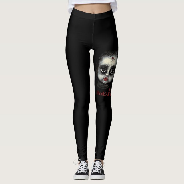 Fun Spooky AF Creepy Goth Doll Face Halloween Leggings (Vorderseite)