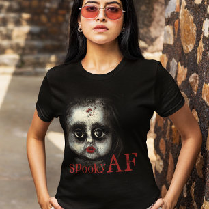 Fun Spooky AF Creepy Goth Doll Face Halloween T-Shirt