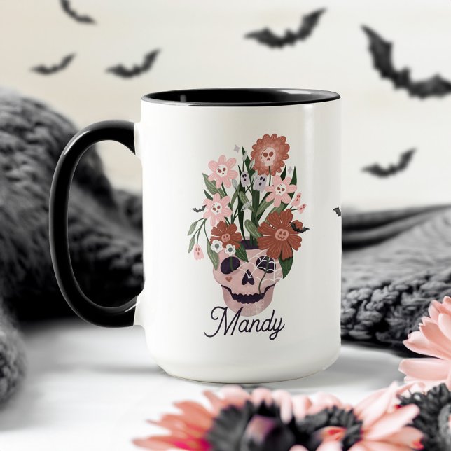 Fun Spooky blühendes BlumenHalloween Schädel Tasse (Von Creator hochgeladen)