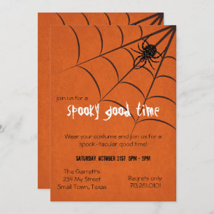 Fun Spooky Spider und Web Black Orange Halloween Einladung