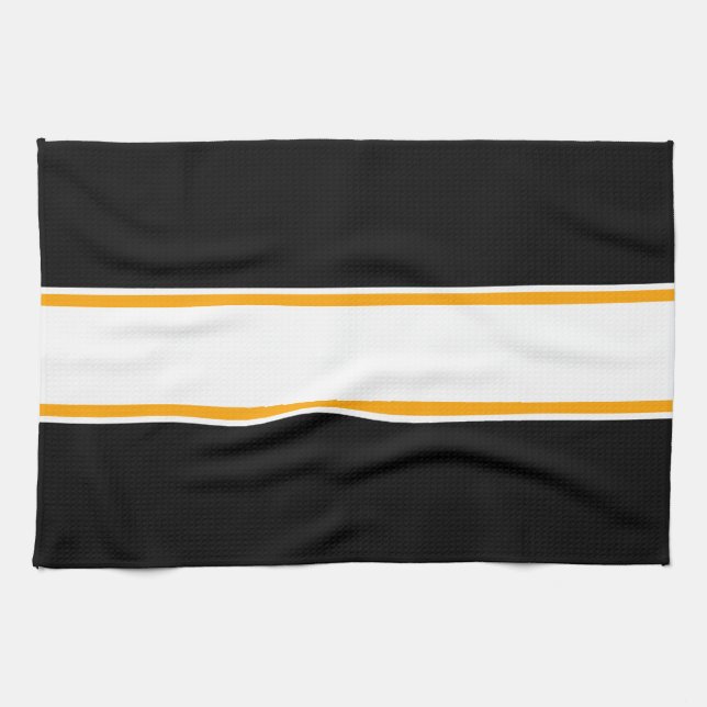 Fun Sporty 70er Orange White Black Racing Streifen Geschirrtuch (Horizontal)