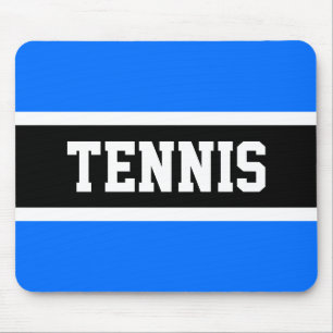 Fun Sporty Block TENNIS Buchstaben Blue Black Stri Mousepad
