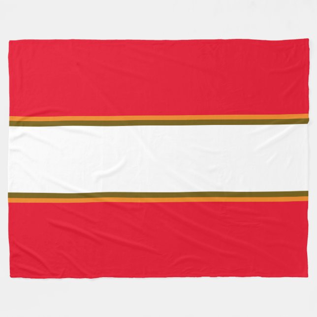 Fun Sporty Bright Red Brown White Racing Streifen Fleecedecke (Vorderseite (Horizontal))