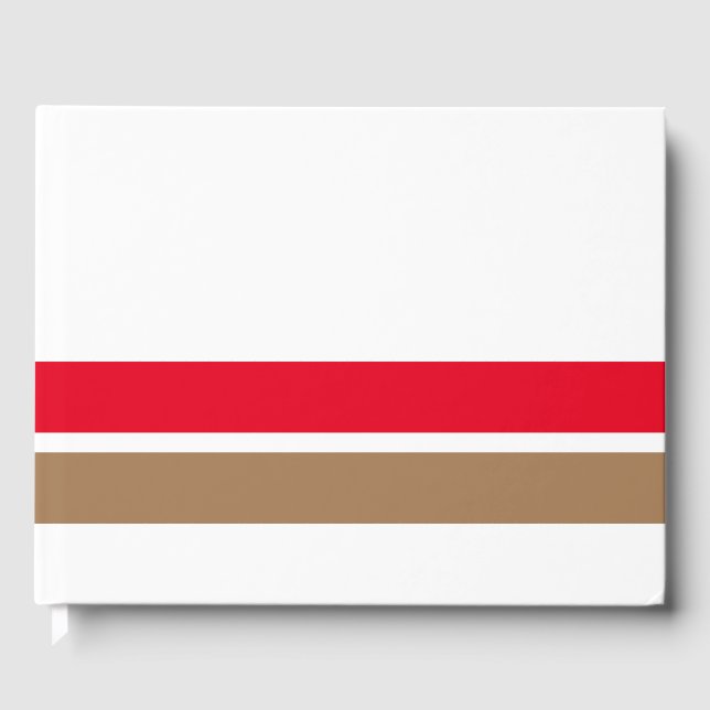 Fun Sporty Bright Red Mocha Brown Streifen auf Wei Gästebuch (Vorderseite)