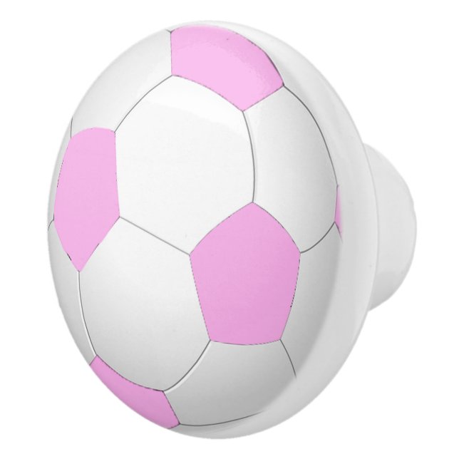 Fun Sporty Pastel Pink White Soccer Ball Keramikknauf (Rechts)
