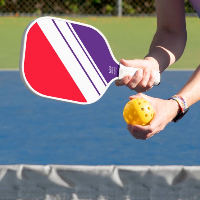 Fun Sporty Red Royal Lila White Racing Streifen Pickleball Schläger (InSitu)