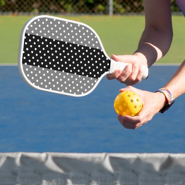 Fun Sporty Seamless Polka Dots Black Gray Streifen Pickleball Schläger (InSitu)
