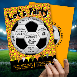 Fun Sporty Stars Soccer Ball Boys Birthday Einladung
