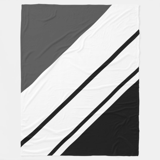 Fun Sporty Vibranty Black Gray White Racing Stripe Fleecedecke (Vorderseite)