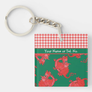 Fun Square Keyring to Personalize: Niedlicher Red  Schlüsselanhänger