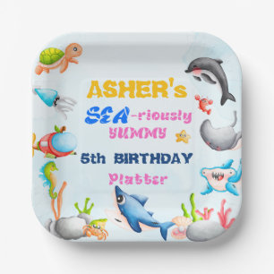 Fun Square unter dem Meeresschutzschild Geburtstag Pappteller