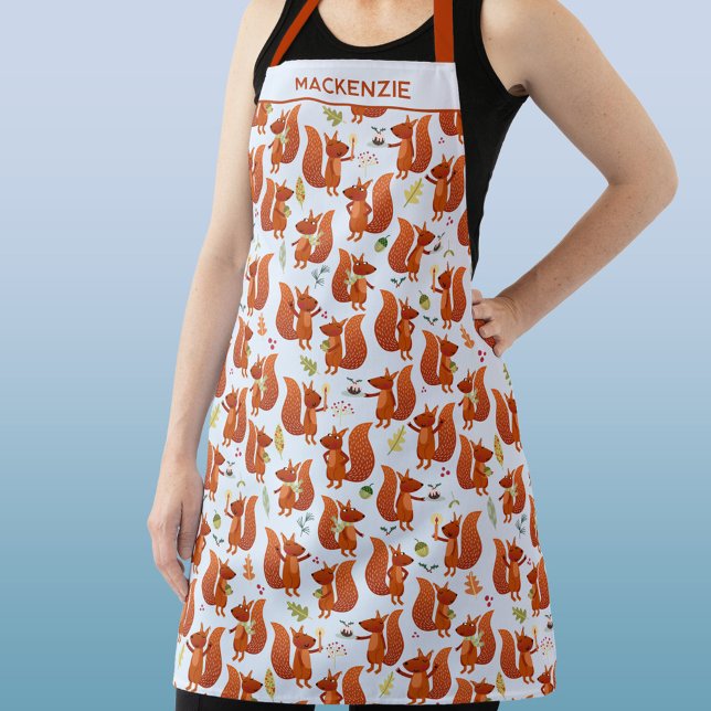 Fun Squirrel Personalisiert Name Schürze (Fun squirrel pattern personalized name apron)